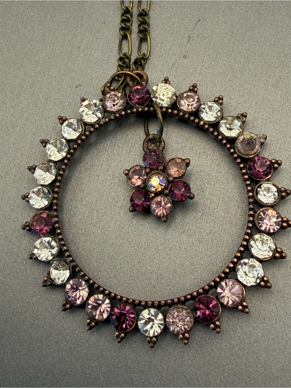 Vintage-Style Halo Pink & Clear Crystal Circle Pendant Necklace